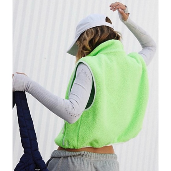 NWOT Free People Hit the Slopes Sherpa Vest Lime Glow Combo XS - Picture 4 of 4